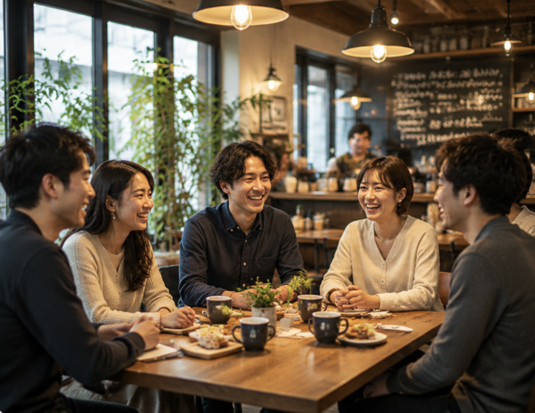 笑顔で語らう仲間たち